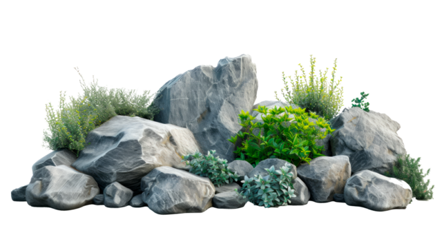 A rock with a plant growing out of it Isolated on transparent background, PNG