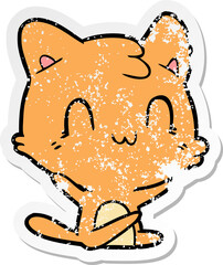 distressed sticker of a cartoon happy cat