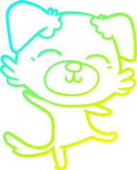 cold gradient line drawing cartoon dog doing a happy dance