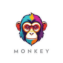 Creative colorful funny monkey mascot logo.
Chimpanzee  cartoon style, digital vector illustration.