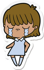 sticker of a cartoon woman crying