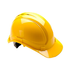 Fototapeta premium A yellow hard hat with a black strap Isolated on transparent background, PNG