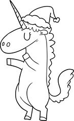 line drawing of a unicorn wearing santa hat © lineartestpilot