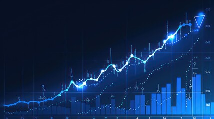 stock market financial chart with uptrend line graph in on blue background - obrazy, fototapety, plakaty