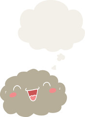 happy cartoon cloud and thought bubble in retro style