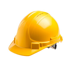 Fototapeta premium A yellow hard hat with a black strap Isolated on transparent background, PNG