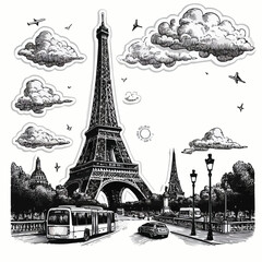 free vector Paris Eiffel Tower Hand draw sketch with white background