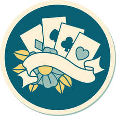 tattoo style sticker of cards and banner