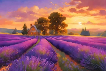 Zelfklevend Fotobehang Landscape of Lavender Fields (JPG 300Dpi 10800x7200) © CreativityMultiverse