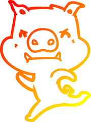warm gradient line drawing angry cartoon pig charging