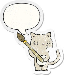 cute cartoon cat and speech bubble distressed sticker