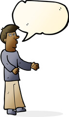 cartoon curious man with speech bubble