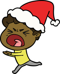 line drawing of a furious man wearing santa hat