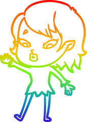 rainbow gradient line drawing cute cartoon vampire girl