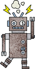 retro grunge texture cartoon malfunctioning robot