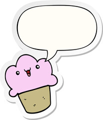 cartoon cupcake and face and speech bubble sticker