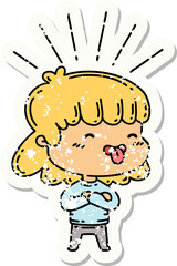 grunge sticker of tattoo style girl sticking out tongue