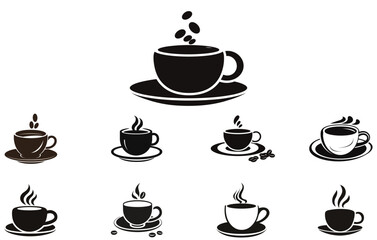 coffee cup icons set silhouette vector,Cup of coffee and coffee bean. Hot. Aroma of coffee.