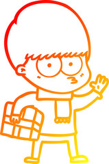 warm gradient line drawing nervous cartoon boy