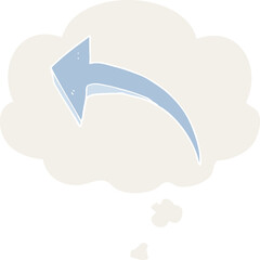 cartoon arrow and thought bubble in retro style