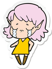 sticker of a crying cartoon elf girl