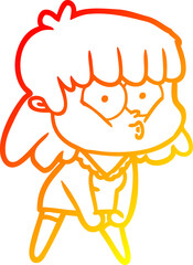 warm gradient line drawing cartoon whistling girl