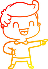 warm gradient line drawing cartoon happy man pointing