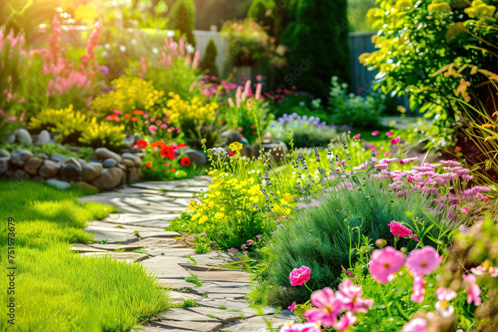Poster flowers in the garden. a slide background for showcasing gardening. background image. created with g