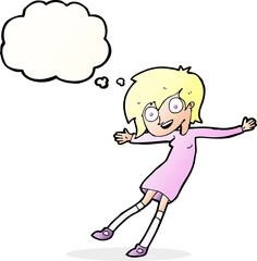cartoon crazy excited girl with thought bubble