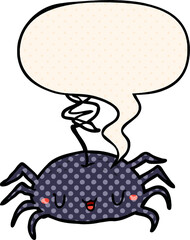 cartoon halloween spider and speech bubble in comic book style