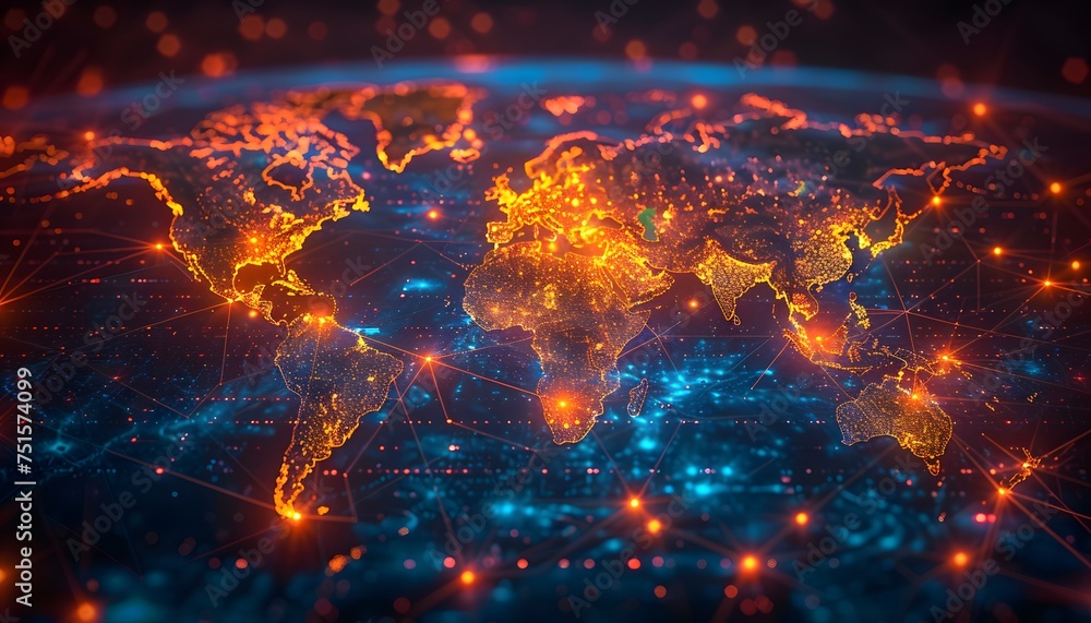Poster abstract digital world map, concept of global networks and connectivity, information exchange and te