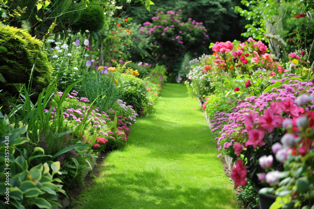 Poster garden with flowers. a slide background for showcasing gardening. background image. created with gen