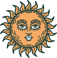 tattoo style icon of a sun with face