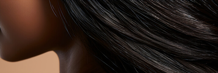 Lustrous and Healthy Black Hair in a Close-up View: Illustrating Proper Hair Care and Vitality