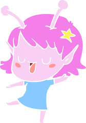 happy alien girl flat color style cartoon