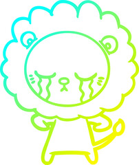 cold gradient line drawing crying cartoon lion