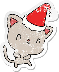 christmas distressed sticker cartoon of kawaii cat