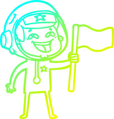cold gradient line drawing cartoon laughing astronaut waving flag