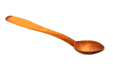 Old wooden spoon on white