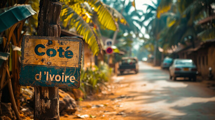 Road sign on the street in Cote d Ivoire. - 751575455