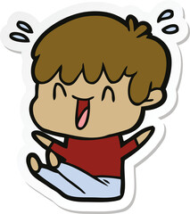 sticker of a cartoon laughing boy