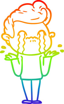 recommend clip art: rainbow gradient line drawing cartoon man crying