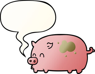 cute cartoon pig and speech bubble in smooth gradient style