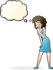 cartoon woman laughing with thought bubble