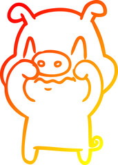 warm gradient line drawing nervous cartoon pig