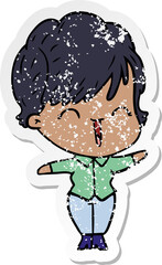 distressed sticker of a cartoon laughing woman