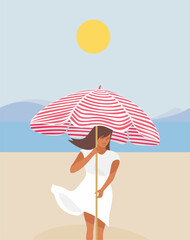 Girl on the beach with parasol