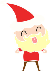 man with beard sticking out tongue wearing santa hat