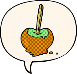 cartoon toffee apple and speech bubble in comic book style