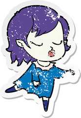 distressed sticker of a cute cartoon vampire girl